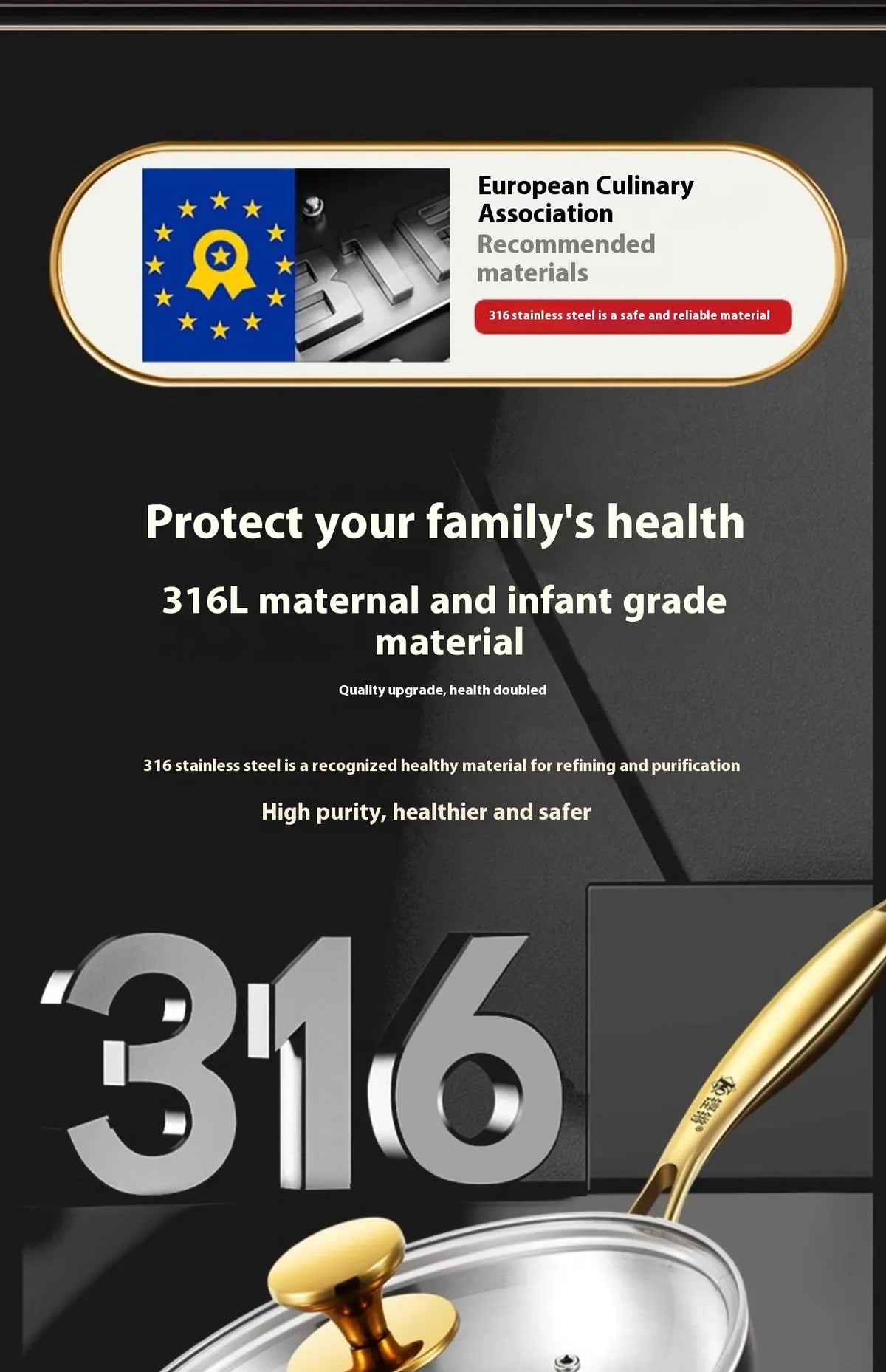 316 Stainless Steel Frying Pan size options
